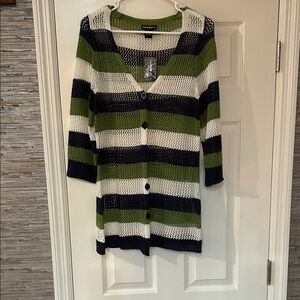 Lauren Michelle Green and Navy Striped Cardigan